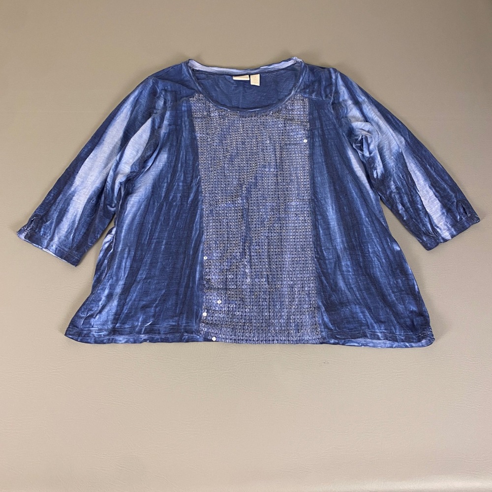 Chico's Embellished Sequined Top Tie Dye Blouse Women's Plus Size 3 (Large)